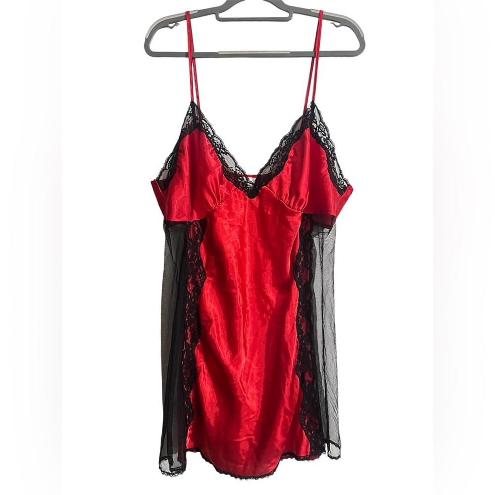 Secret Treasures Red and Black Lace Lingerie Slip Dress